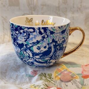 Lilly Pulitzer Blue and Gold Patterned Mug